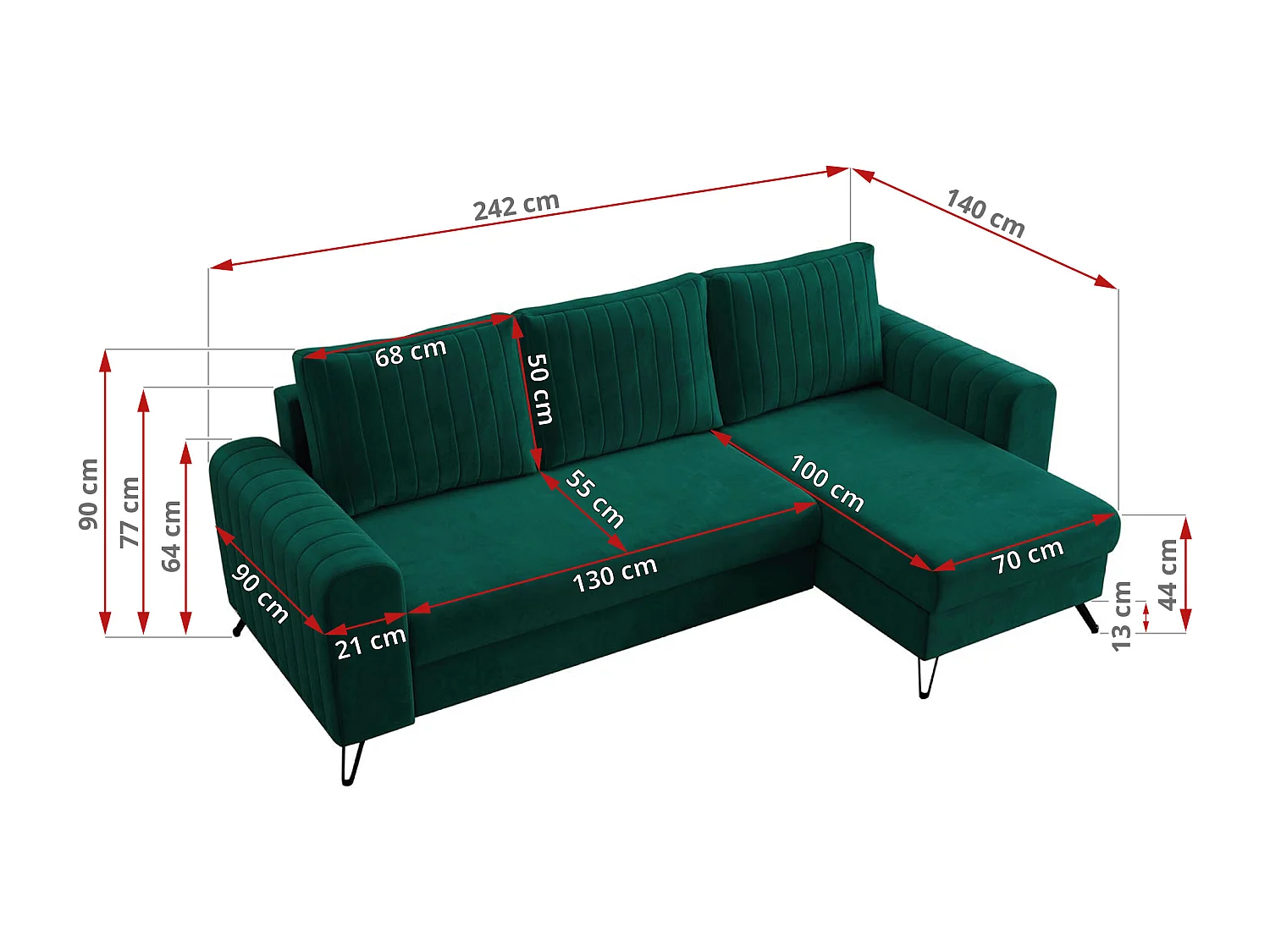 Ecksofa AXEL - universal mit schlaffunktion, Bettkasten - Dunkelgrün Velvet