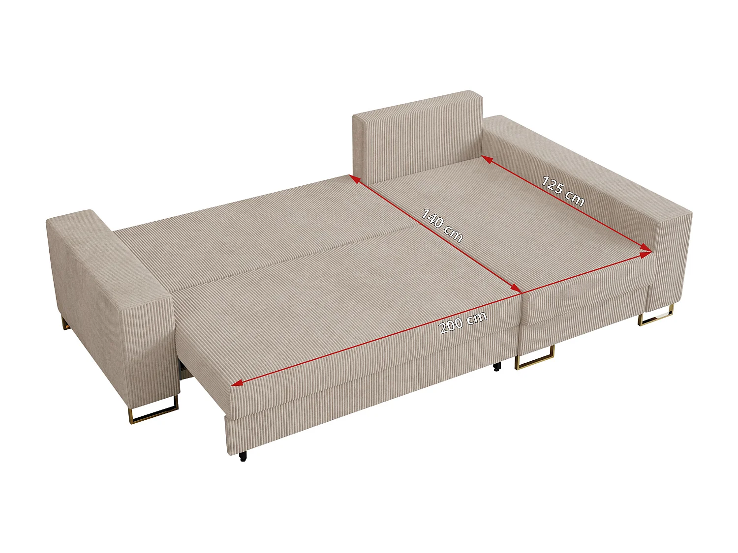 Ecksofa DORIAN - schlaffunktion und Bettkasten, lose Kissen - Beige Cord