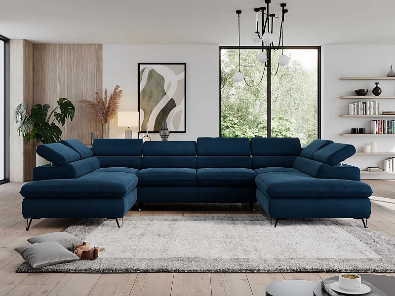 Ecksofa PEDRO U - XXL U-förmige Ecke, schlaffunktion und Bettkästen - Dunkelblau Velvet