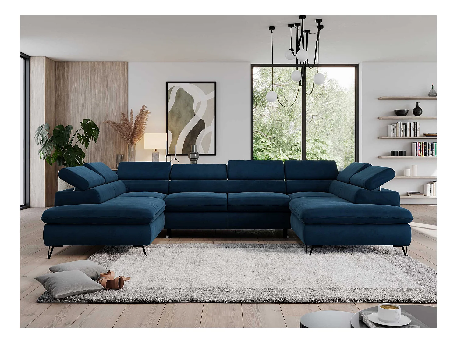 Ecksofa PEDRO U - XXL U-förmige Ecke, schlaffunktion und Bettkästen - Dunkelblau Velvet