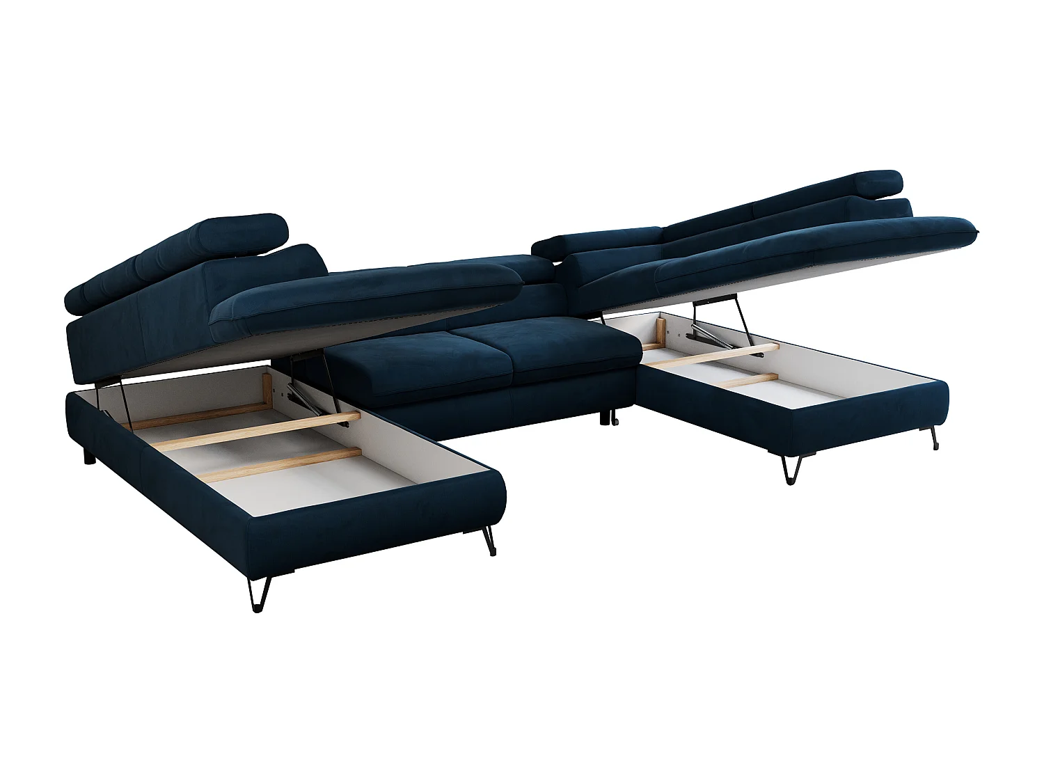 Ecksofa PEDRO U - XXL U-förmige Ecke, schlaffunktion und Bettkästen - Dunkelblau Velvet