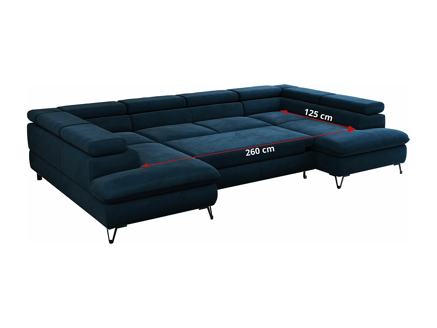 Ecksofa PEDRO U - XXL U-förmige Ecke, schlaffunktion und Bettkästen - Dunkelblau Velvet
