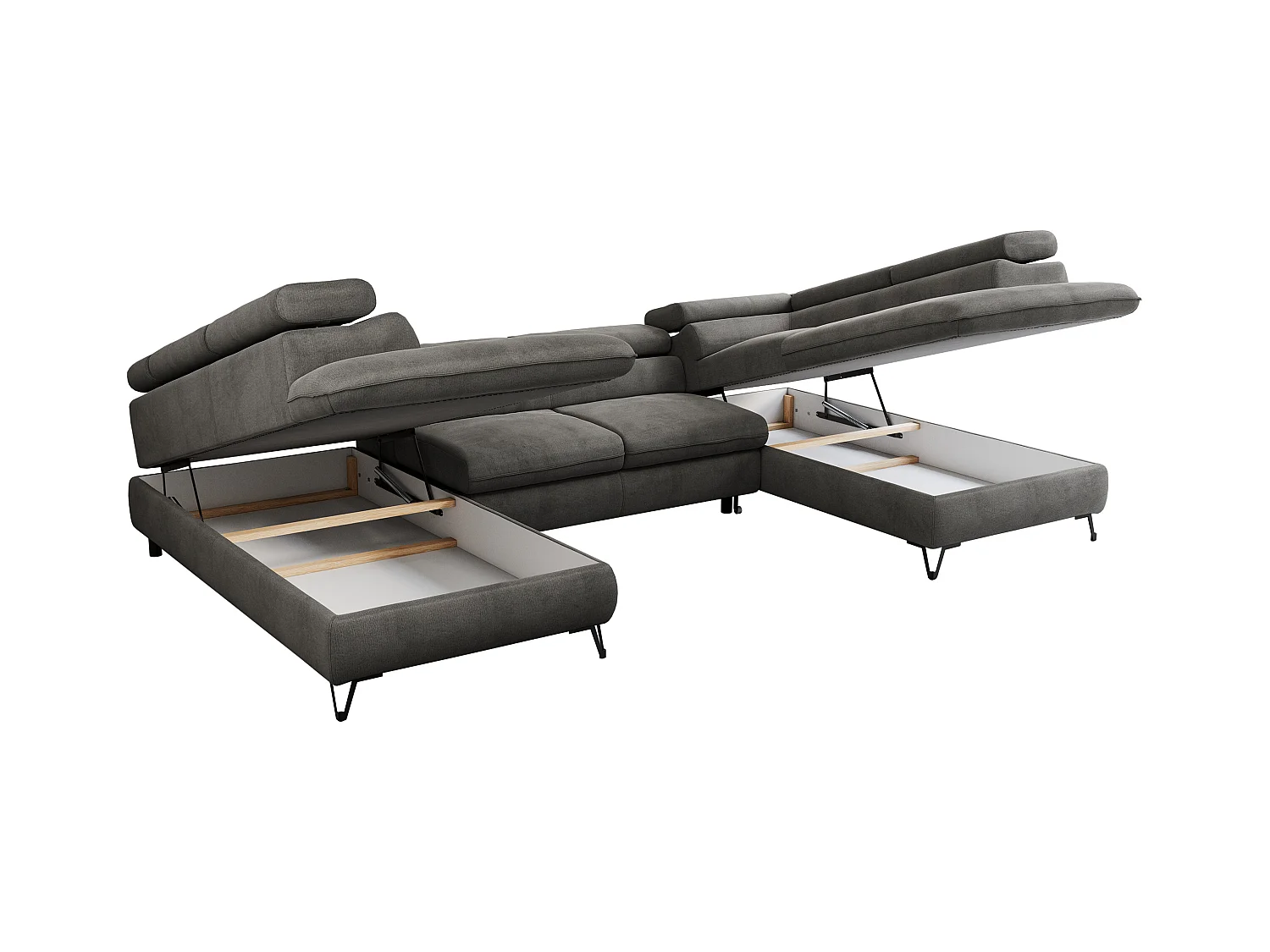 Ecksofa PEDRO U - XXL U-förmige Ecke, schlaffunktion und Bettkästen - Dunkelgrau Velvet