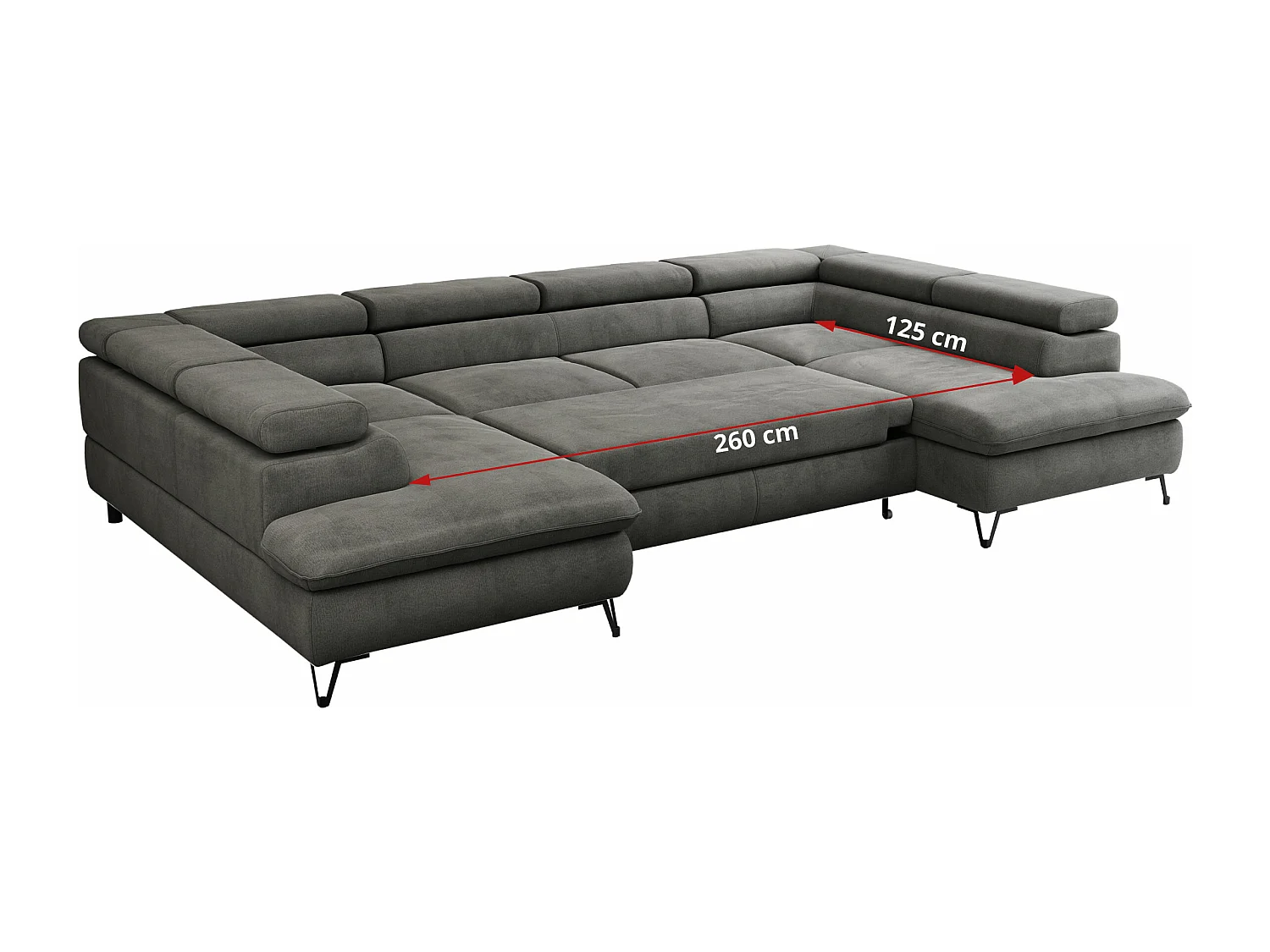 Ecksofa PEDRO U - XXL U-förmige Ecke, schlaffunktion und Bettkästen - Dunkelgrau Velvet