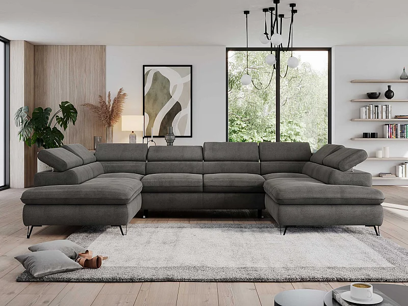 Ecksofa PEDRO U - XXL U-förmige Ecke, schlaffunktion und Bettkästen - Dunkelgrau Velvet