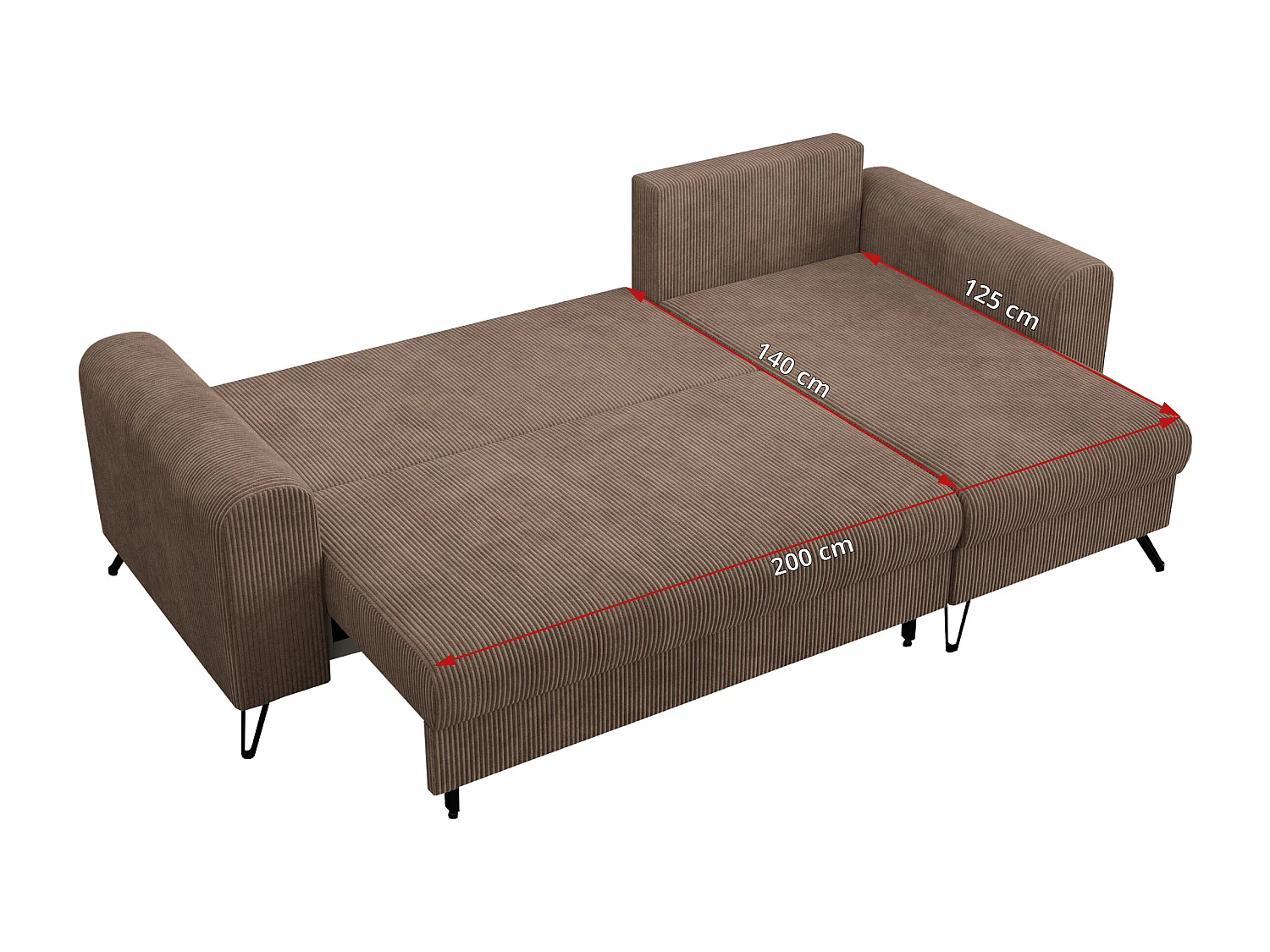 Ecksofa HUGO - L-Form mit Schlaffunktion, lose Kissen - Hellbraun Cord