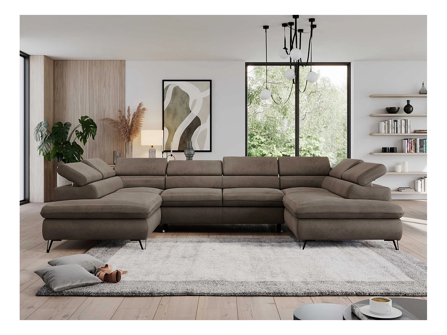 Ecksofa PEDRO U - XXL U-förmige Ecke, schlaffunktion und Bettkästen - Braun Velvet