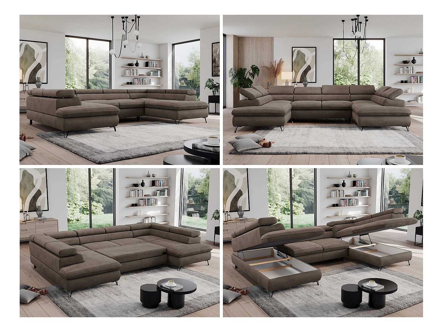 Ecksofa PEDRO U - XXL U-förmige Ecke, schlaffunktion und Bettkästen - Braun Velvet