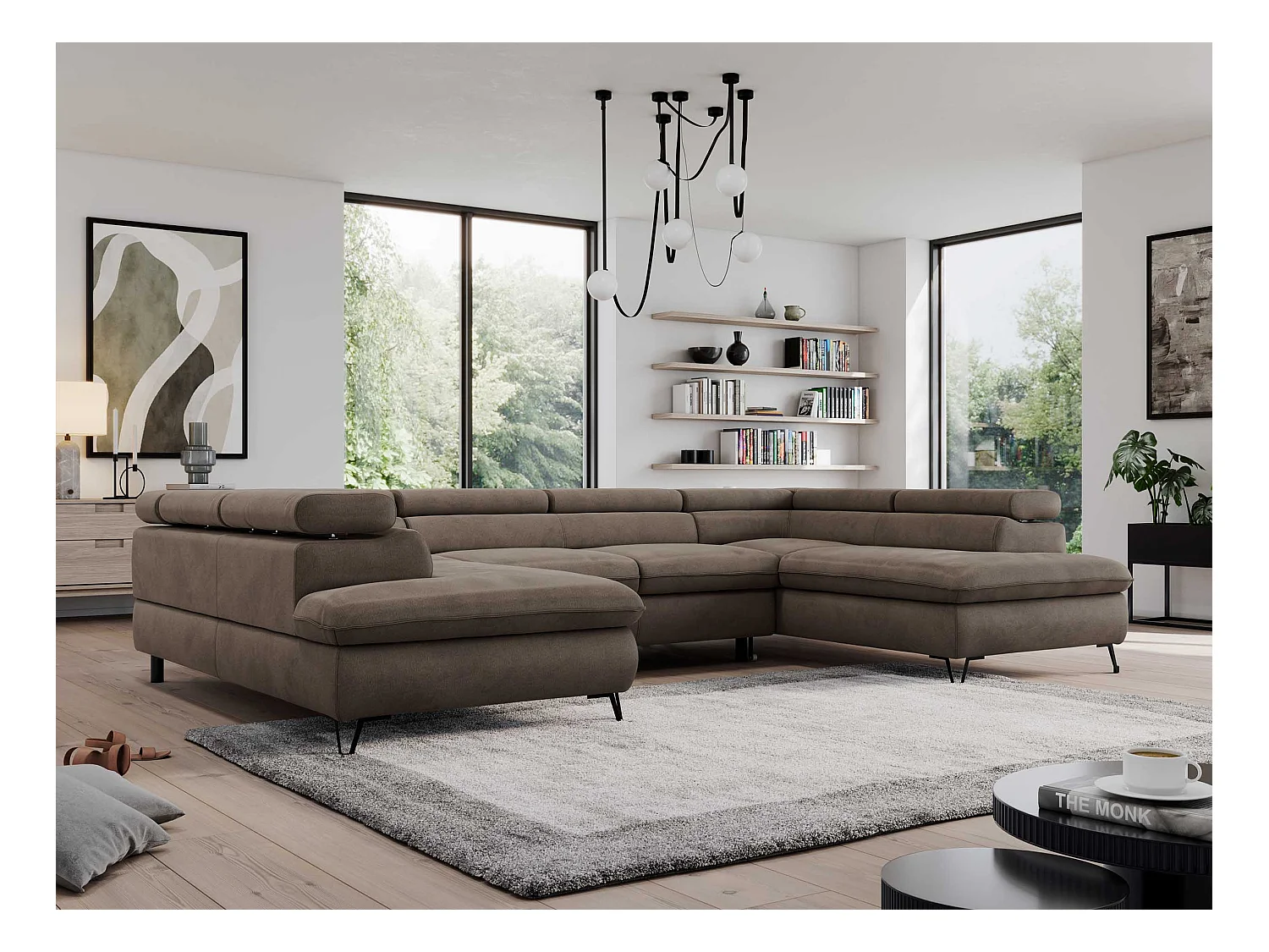 Ecksofa PEDRO U - XXL U-förmige Ecke, schlaffunktion und Bettkästen - Braun Velvet