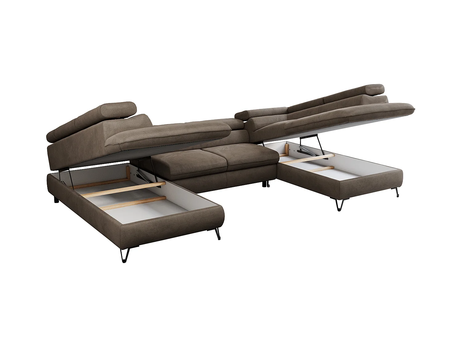 Ecksofa PEDRO U - XXL U-förmige Ecke, schlaffunktion und Bettkästen - Braun Velvet