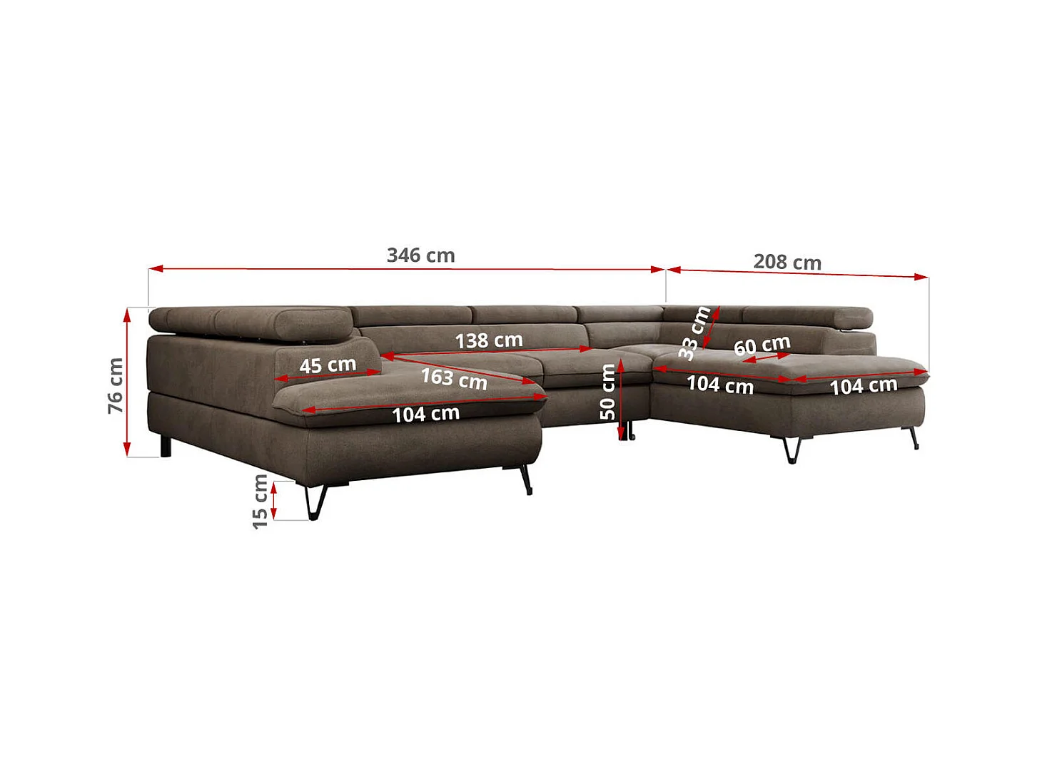 Ecksofa PEDRO U - XXL U-förmige Ecke, schlaffunktion und Bettkästen - Braun Velvet