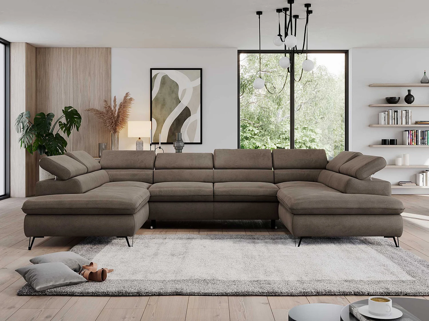 Ecksofa PEDRO U - XXL U-förmige Ecke, schlaffunktion und Bettkästen - Braun Velvet