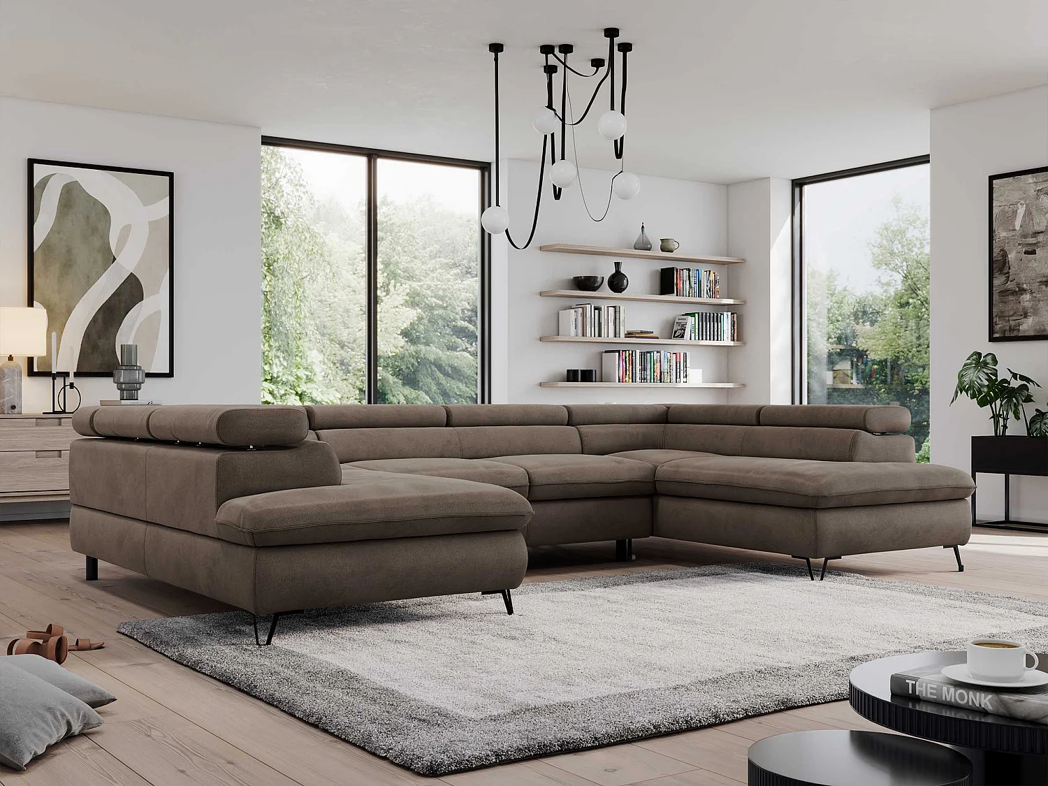 Ecksofa PEDRO U - XXL U-förmige Ecke, schlaffunktion und Bettkästen - Braun Velvet