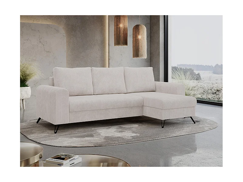 Ecksofa HUGO - L-Form mit Schlaffunktion, lose Kissen - Weiß Cord