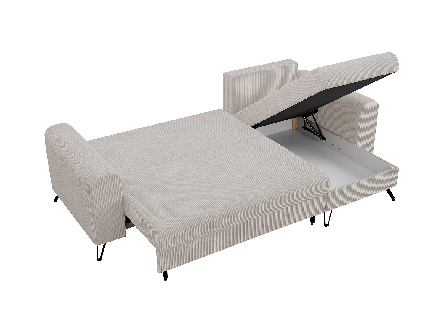 Ecksofa HUGO - L-Form mit Schlaffunktion, lose Kissen - Weiß Cord