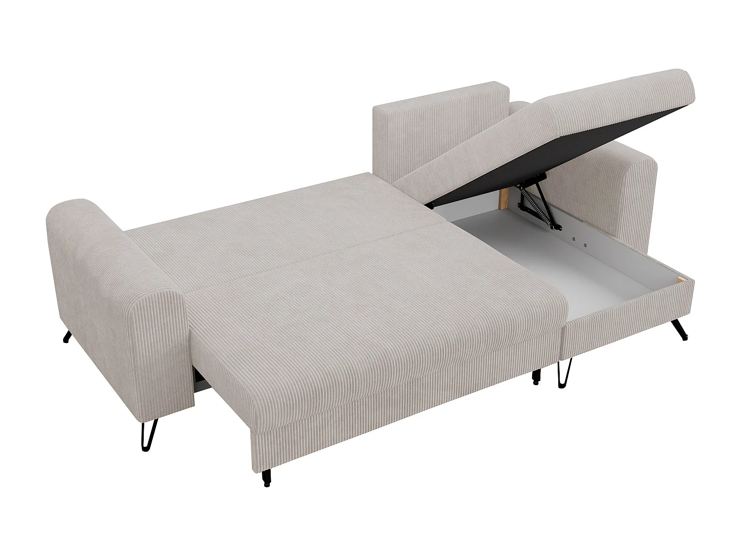 Ecksofa HUGO - L-Form mit Schlaffunktion, lose Kissen - Weiß Cord