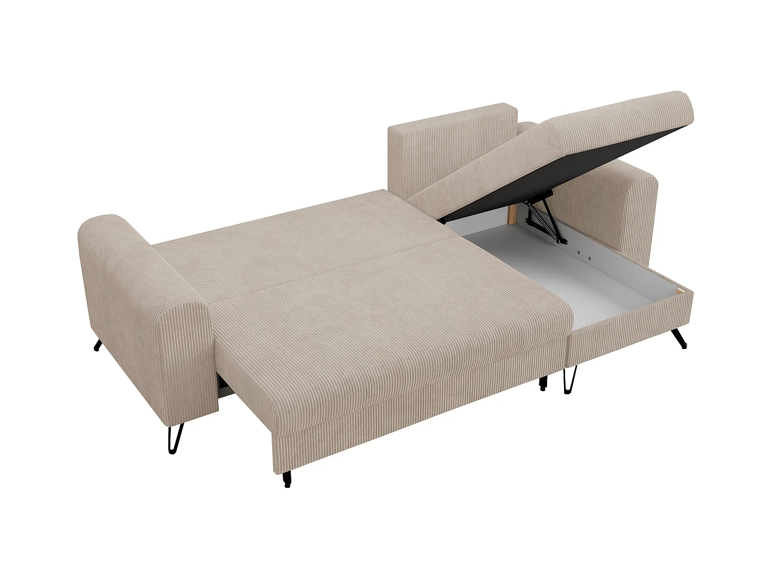 Ecksofa HUGO - L-Form mit Schlaffunktion, lose Kissen - Beige Cord