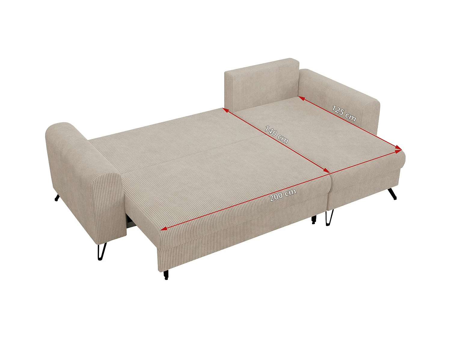 Ecksofa HUGO - L-Form mit Schlaffunktion, lose Kissen - Beige Cord