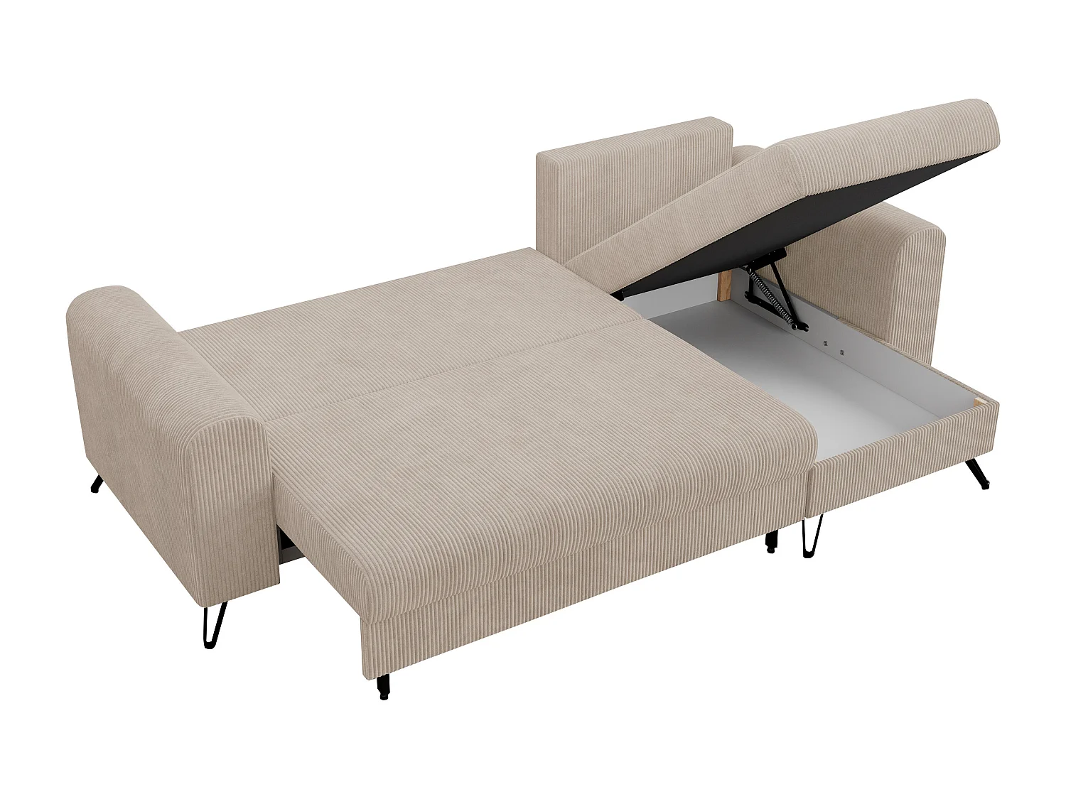 Ecksofa HUGO - L-Form mit Schlaffunktion, lose Kissen - Beige Cord