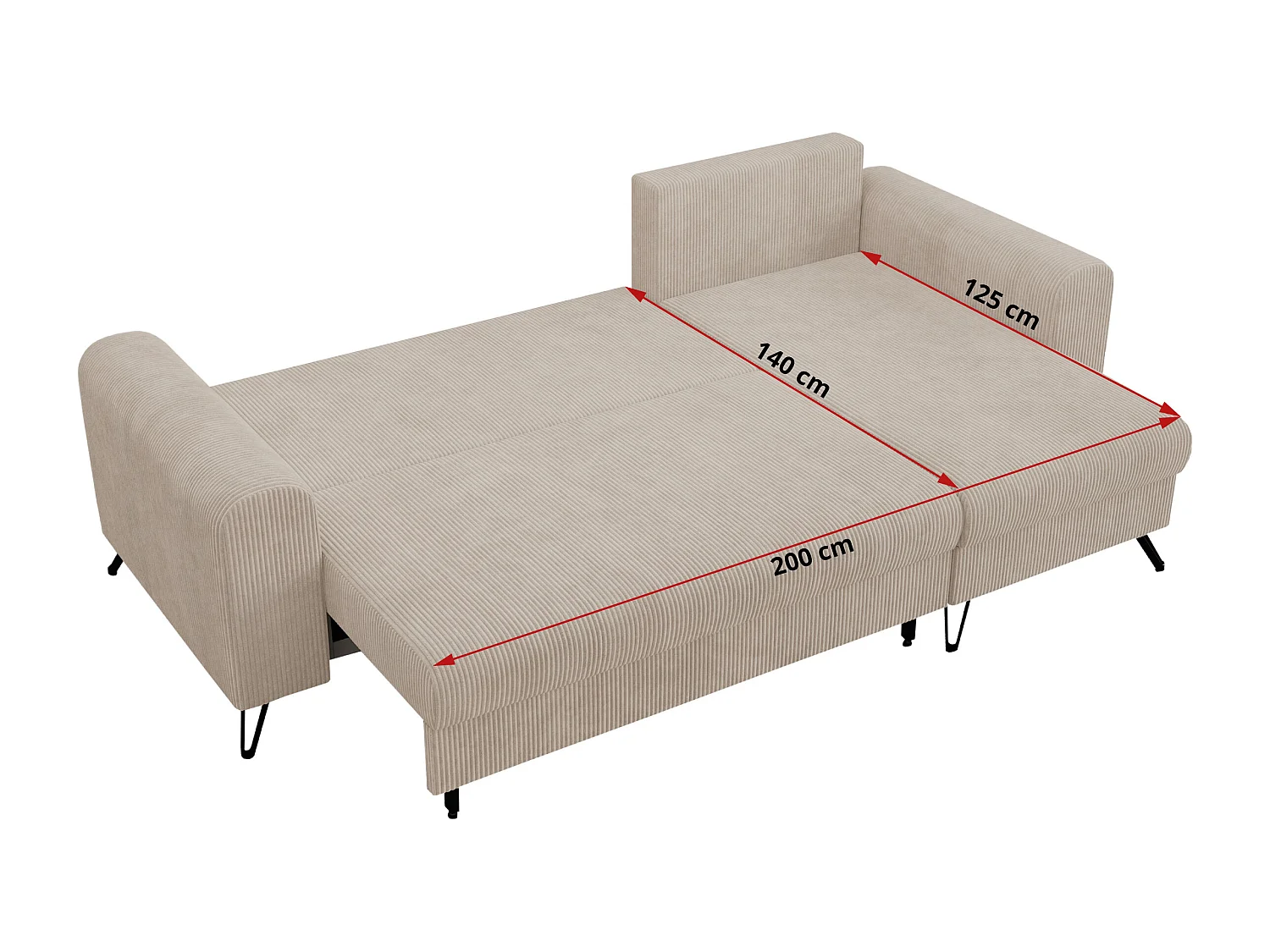 Ecksofa HUGO - L-Form mit Schlaffunktion, lose Kissen - Beige Cord
