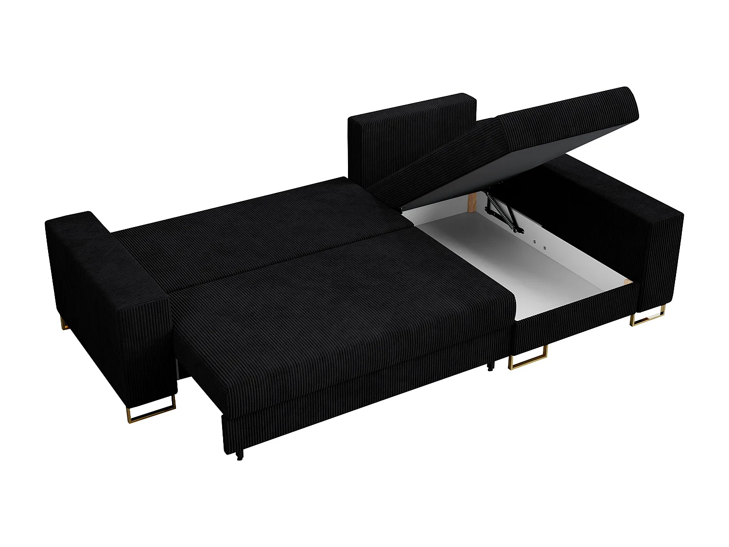 Ecksofa DORIAN - schlaffunktion und Bettkasten, lose Kissen - Schwarz Cord