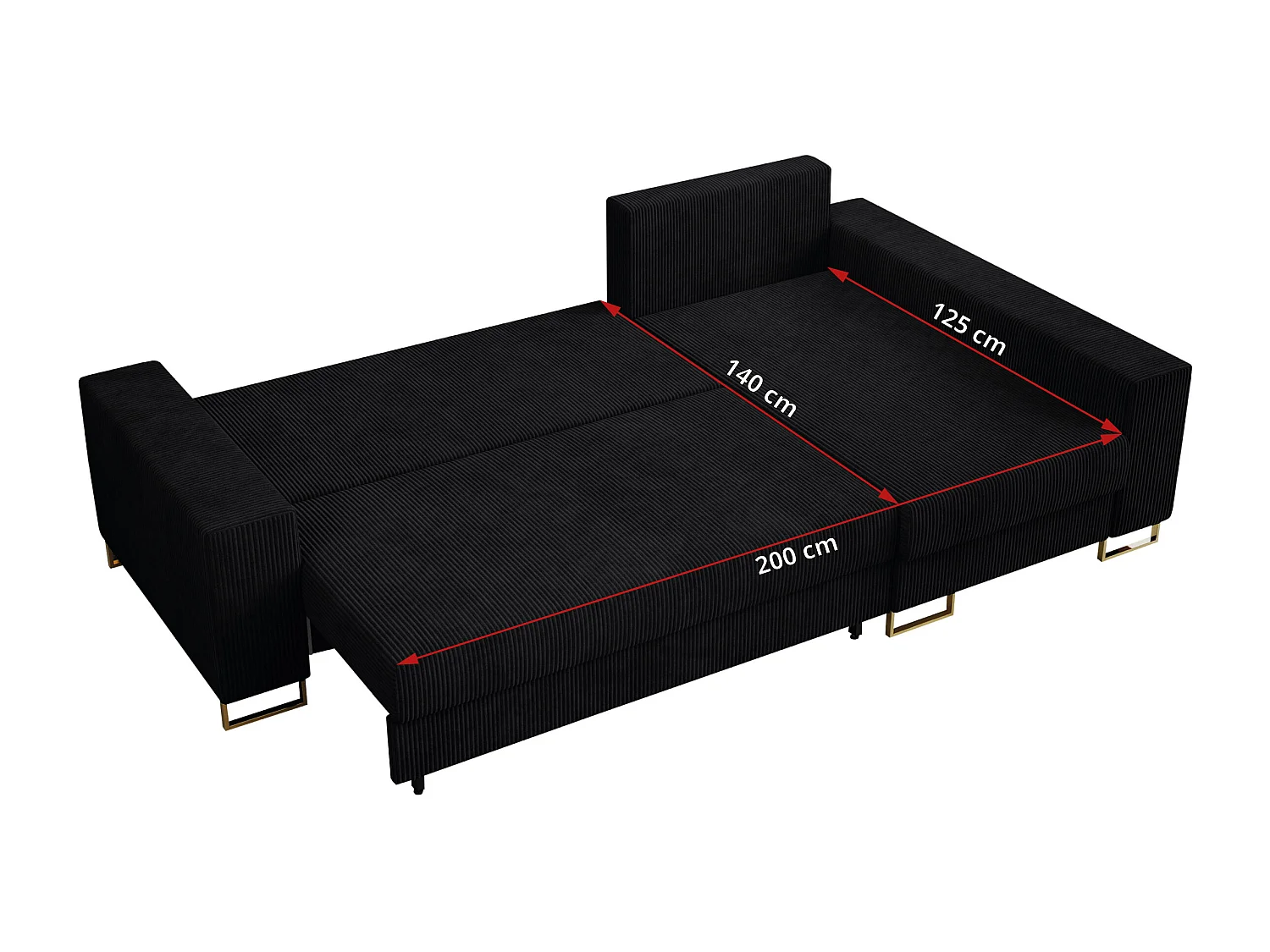 Ecksofa DORIAN - schlaffunktion und Bettkasten, lose Kissen - Schwarz Cord