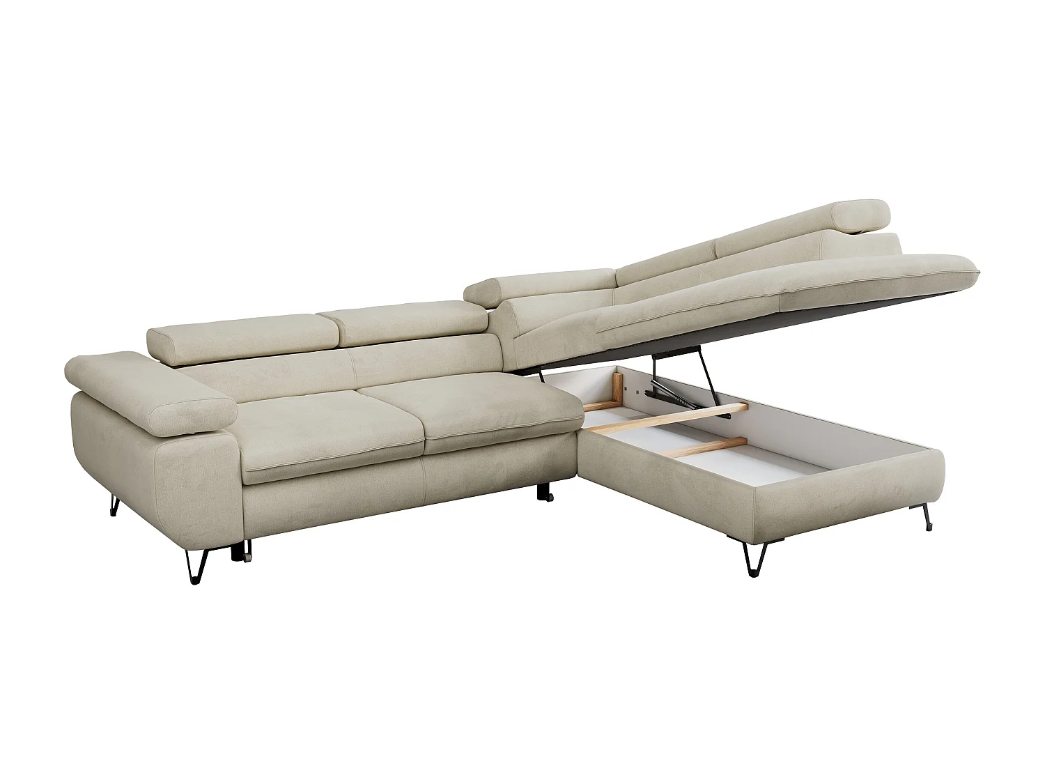 Ecksofa PEDRO - L-Form mit Schlaffunktion 200x125 cm, verstellbaren Kopfstützen - Beige Velvet - Ecke Rechts