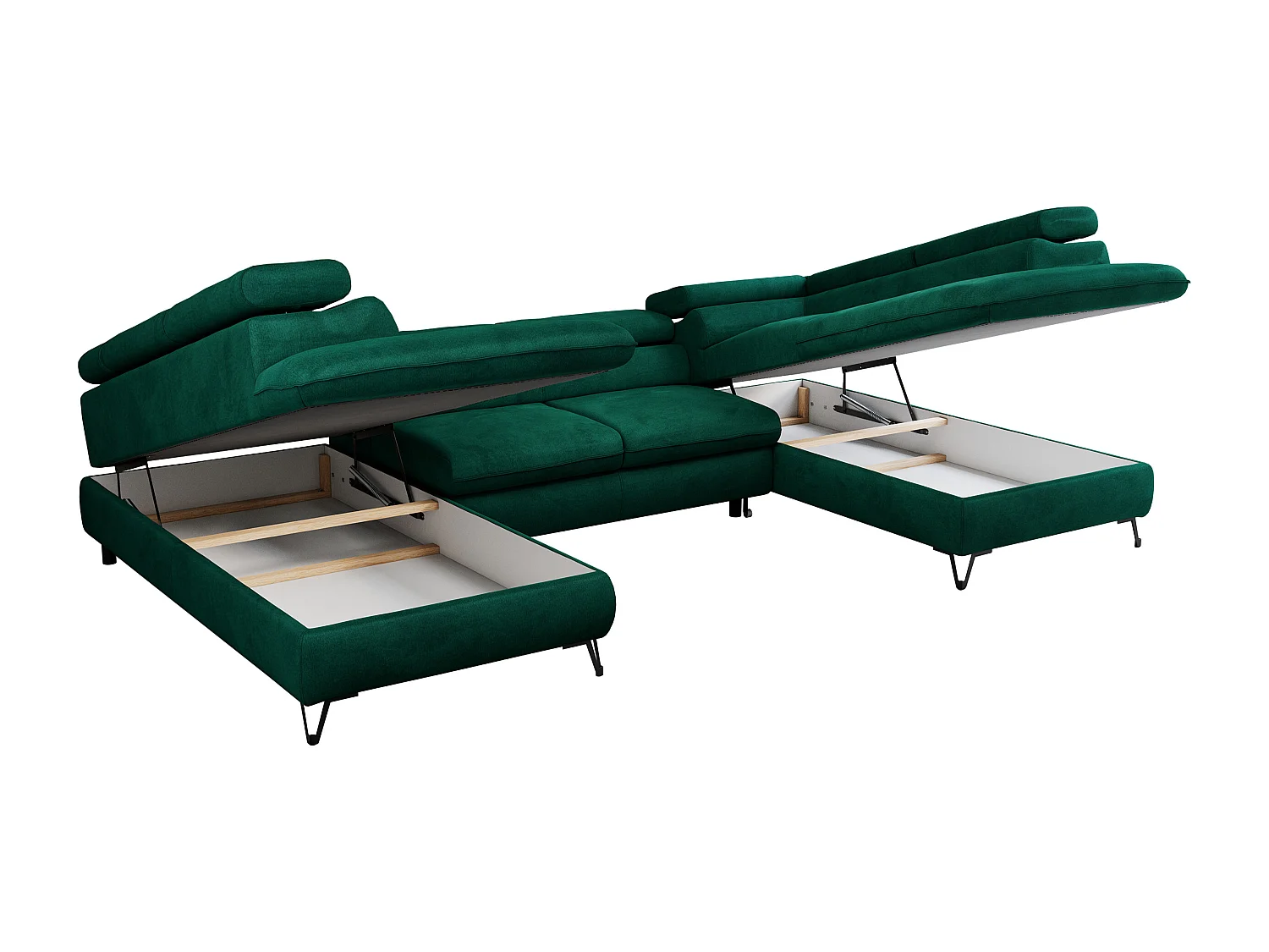 Ecksofa PEDRO U - XXL U-förmige Ecke, schlaffunktion und Bettkästen - Grün Velvet