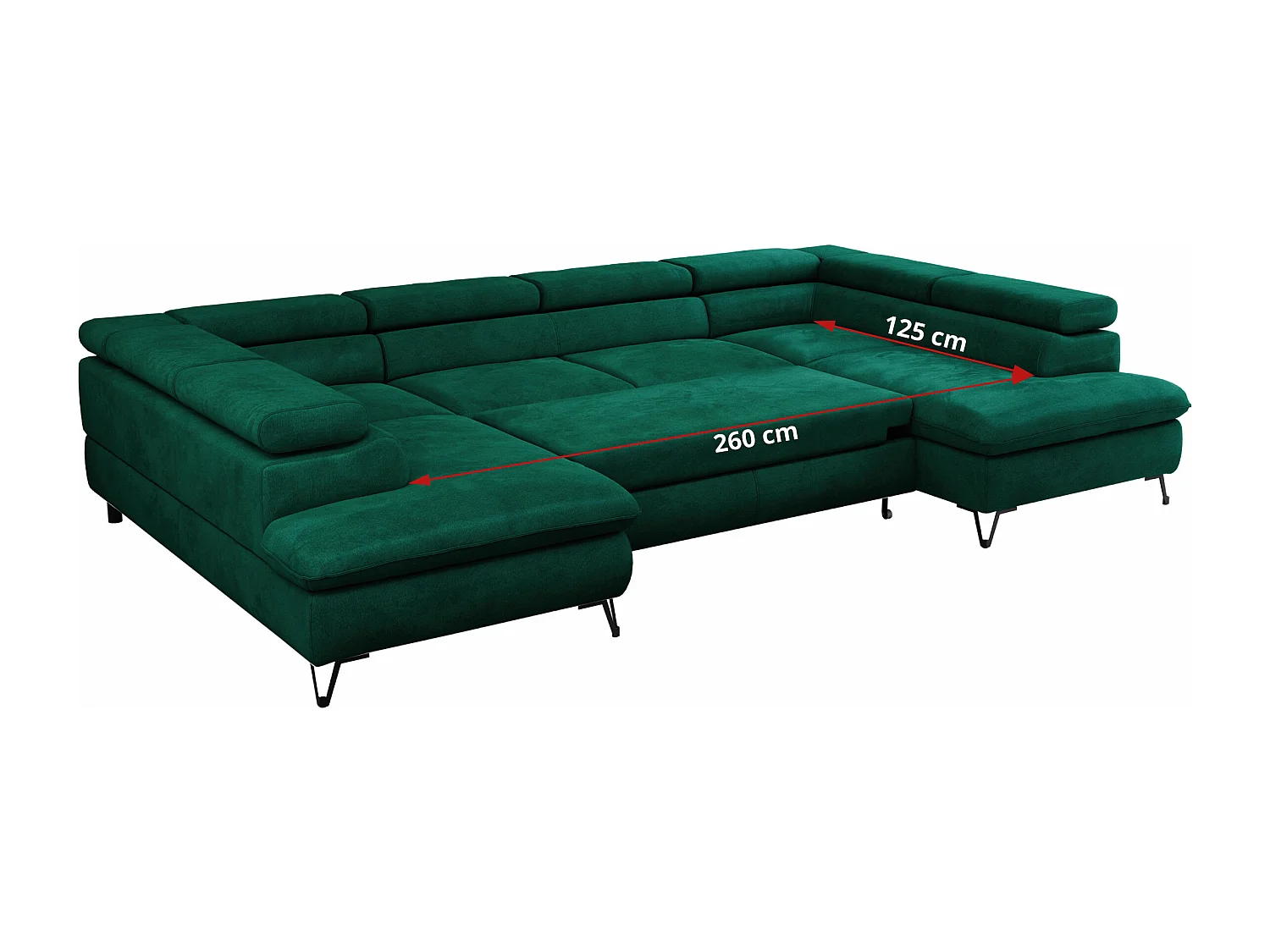Ecksofa PEDRO U - XXL U-förmige Ecke, schlaffunktion und Bettkästen - Grün Velvet