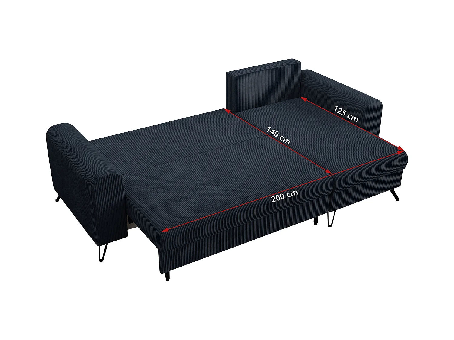 Ecksofa HUGO - L-Form mit Schlaffunktion, lose Kissen - Dunkelblau Cord