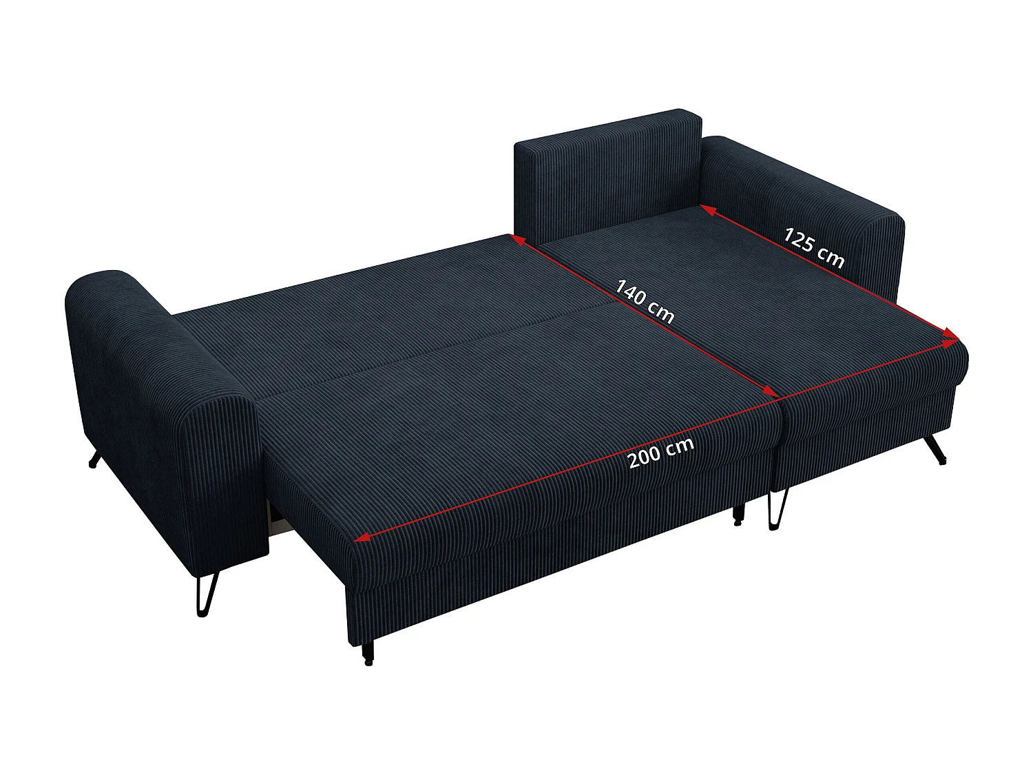 Ecksofa HUGO - L-Form mit Schlaffunktion, lose Kissen - Dunkelblau Cord