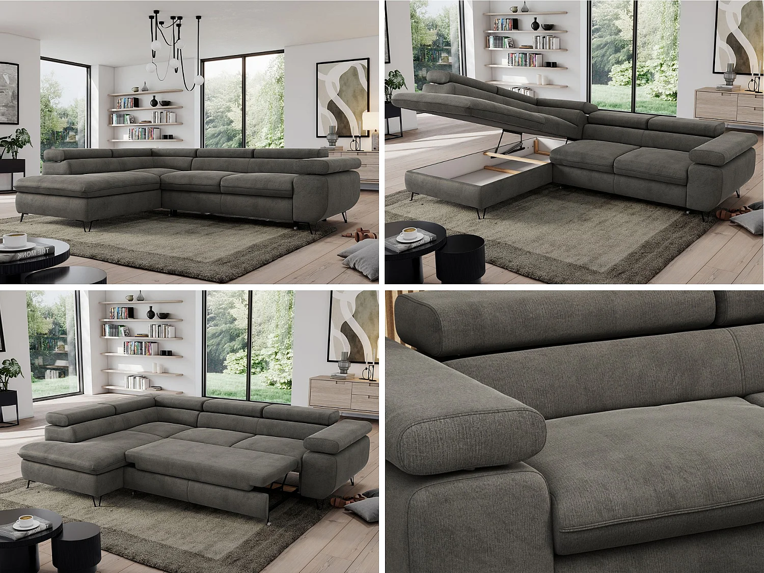 Ecksofa PEDRO - L-Form mit Schlaffunktion 200x125 cm, verstellbaren Kopfstützen - Dunkelgrau Velvet - Ecke Links
