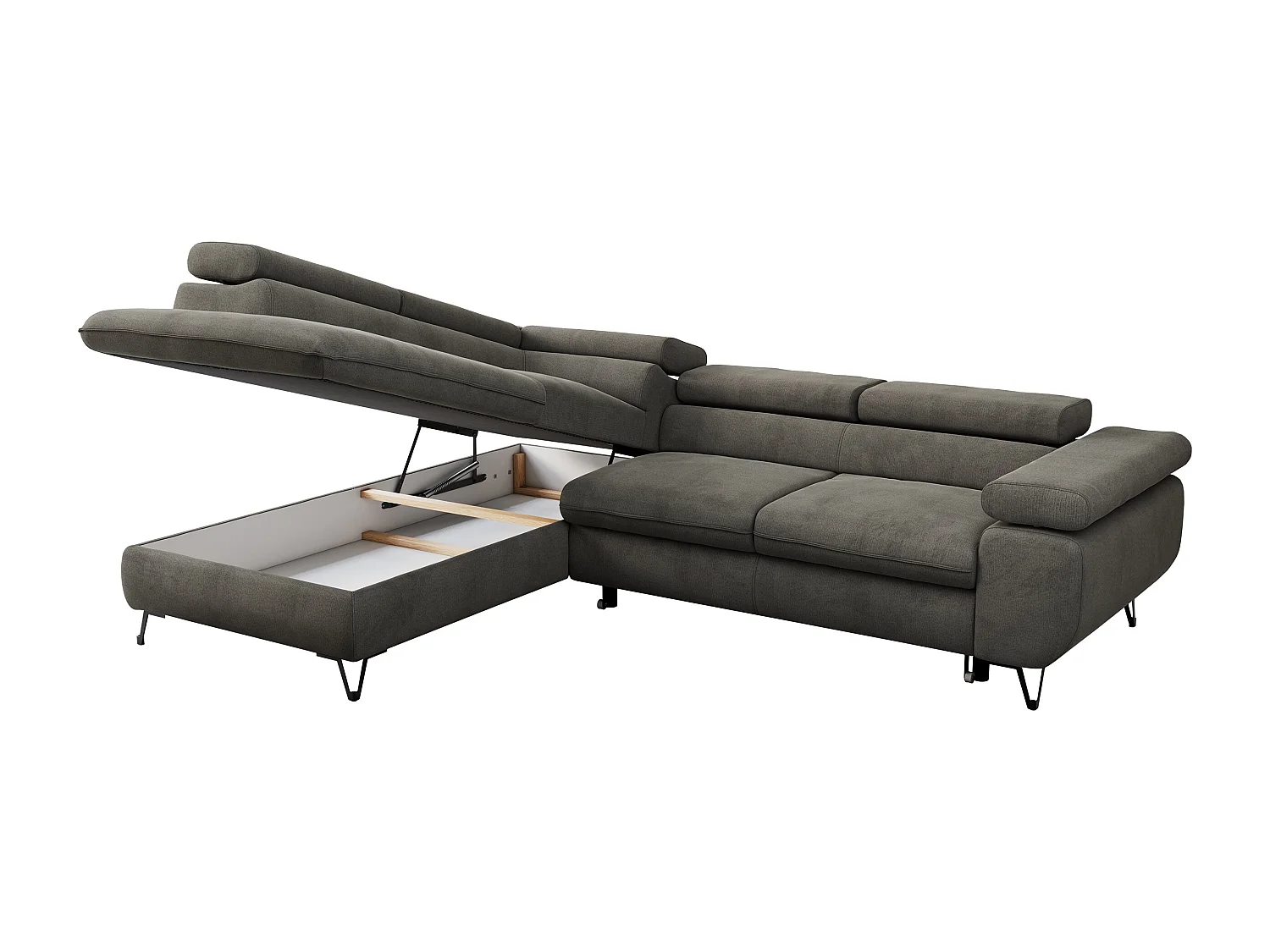 Ecksofa PEDRO - L-Form mit Schlaffunktion 200x125 cm, verstellbaren Kopfstützen - Dunkelgrau Velvet - Ecke Links