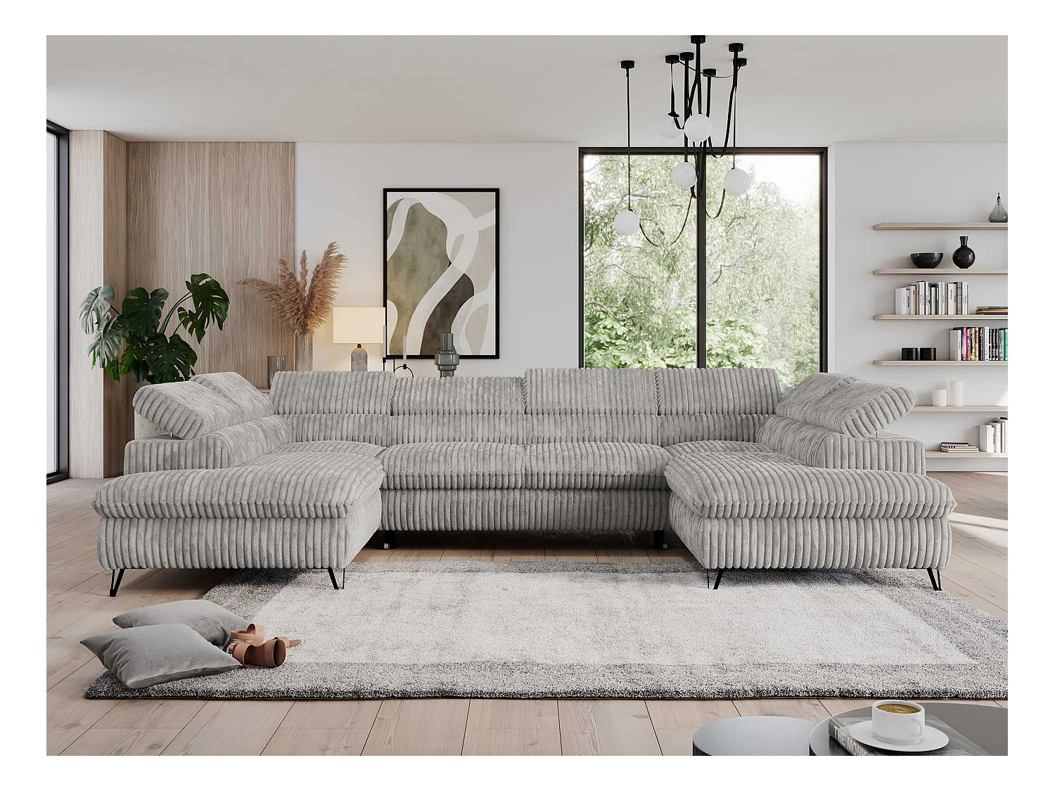 Ecksofa PEDRO U - XXL U-förmige Ecke, schlaffunktion und Bettkästen - Grau Cord