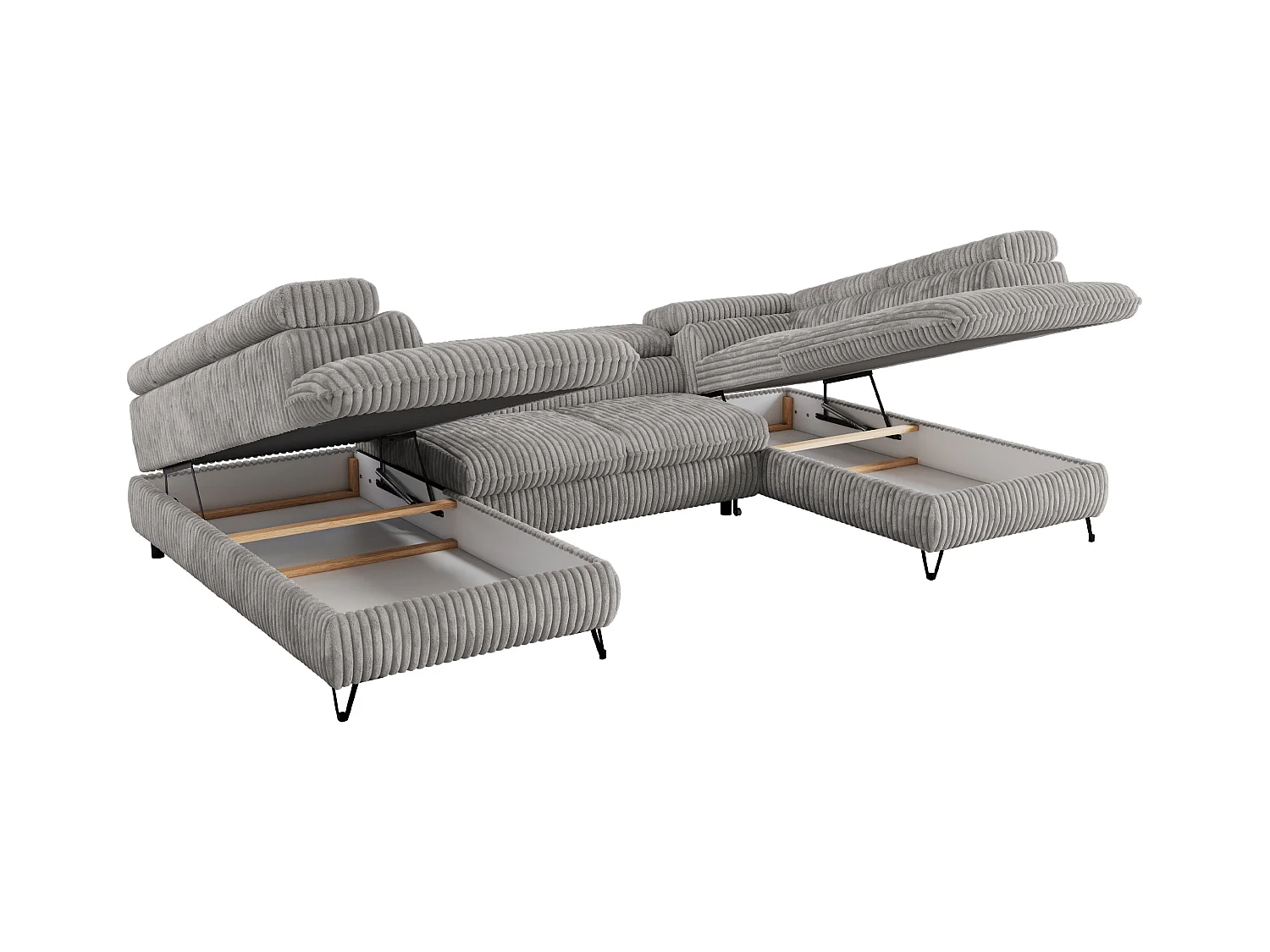 Ecksofa PEDRO U - XXL U-förmige Ecke, schlaffunktion und Bettkästen - Grau Cord