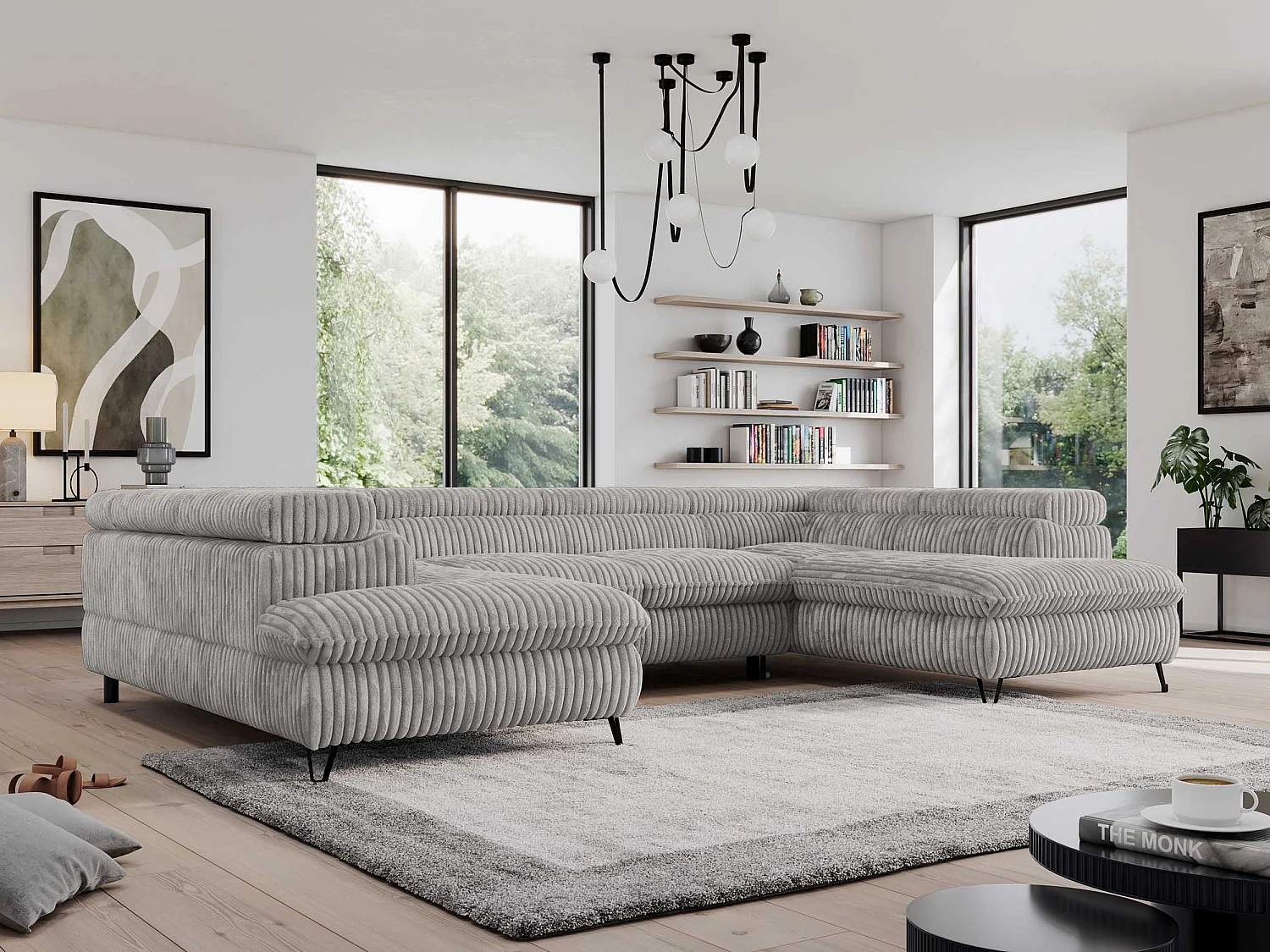 Ecksofa PEDRO U - XXL U-förmige Ecke, schlaffunktion und Bettkästen - Grau Cord