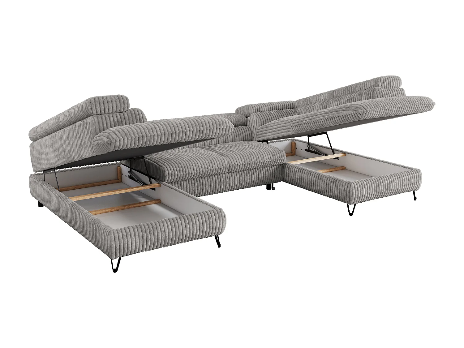 Ecksofa PEDRO U - XXL U-förmige Ecke, schlaffunktion und Bettkästen - Grau Cord