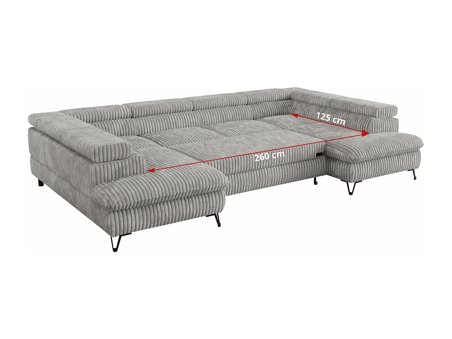 Ecksofa PEDRO U - XXL U-förmige Ecke, schlaffunktion und Bettkästen - Grau Cord