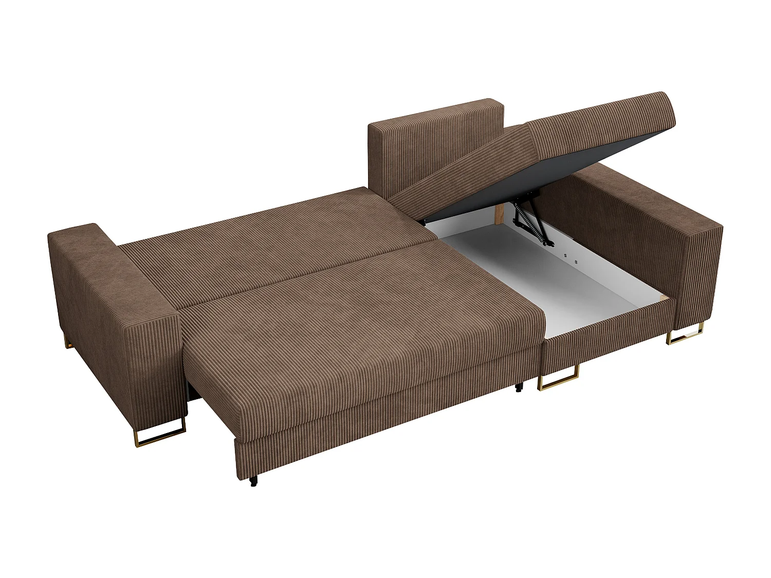 Ecksofa DORIAN - schlaffunktion und Bettkasten, lose Kissen - Hellbraun Cord