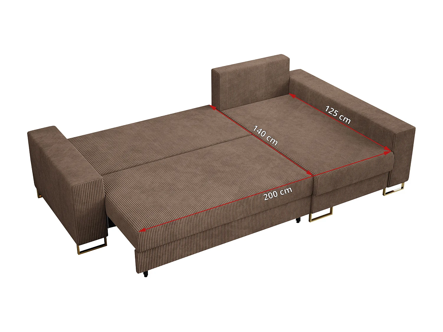 Ecksofa DORIAN - schlaffunktion und Bettkasten, lose Kissen - Hellbraun Cord