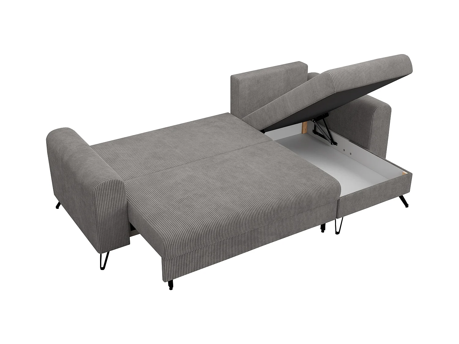 Ecksofa HUGO - L-Form mit Schlaffunktion, lose Kissen - Hellgrau Cord