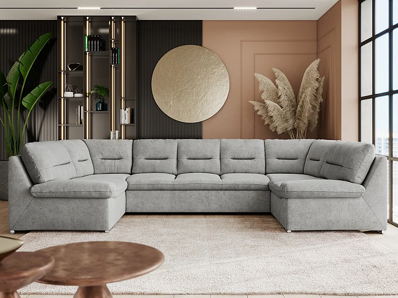 Ecksofa COMODO U, Große Wohnlandschaft, mit Schlaffunktion - Hellgrau Stukture