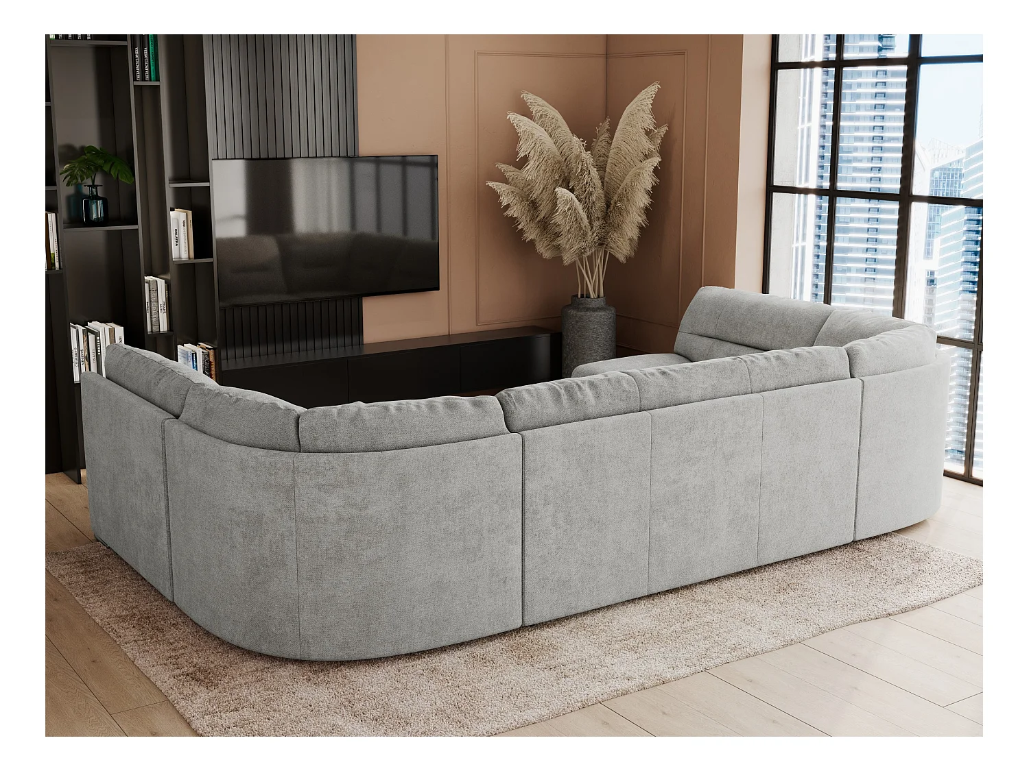 Ecksofa COMODO U, Große Wohnlandschaft, mit Schlaffunktion - Hellgrau Stukture