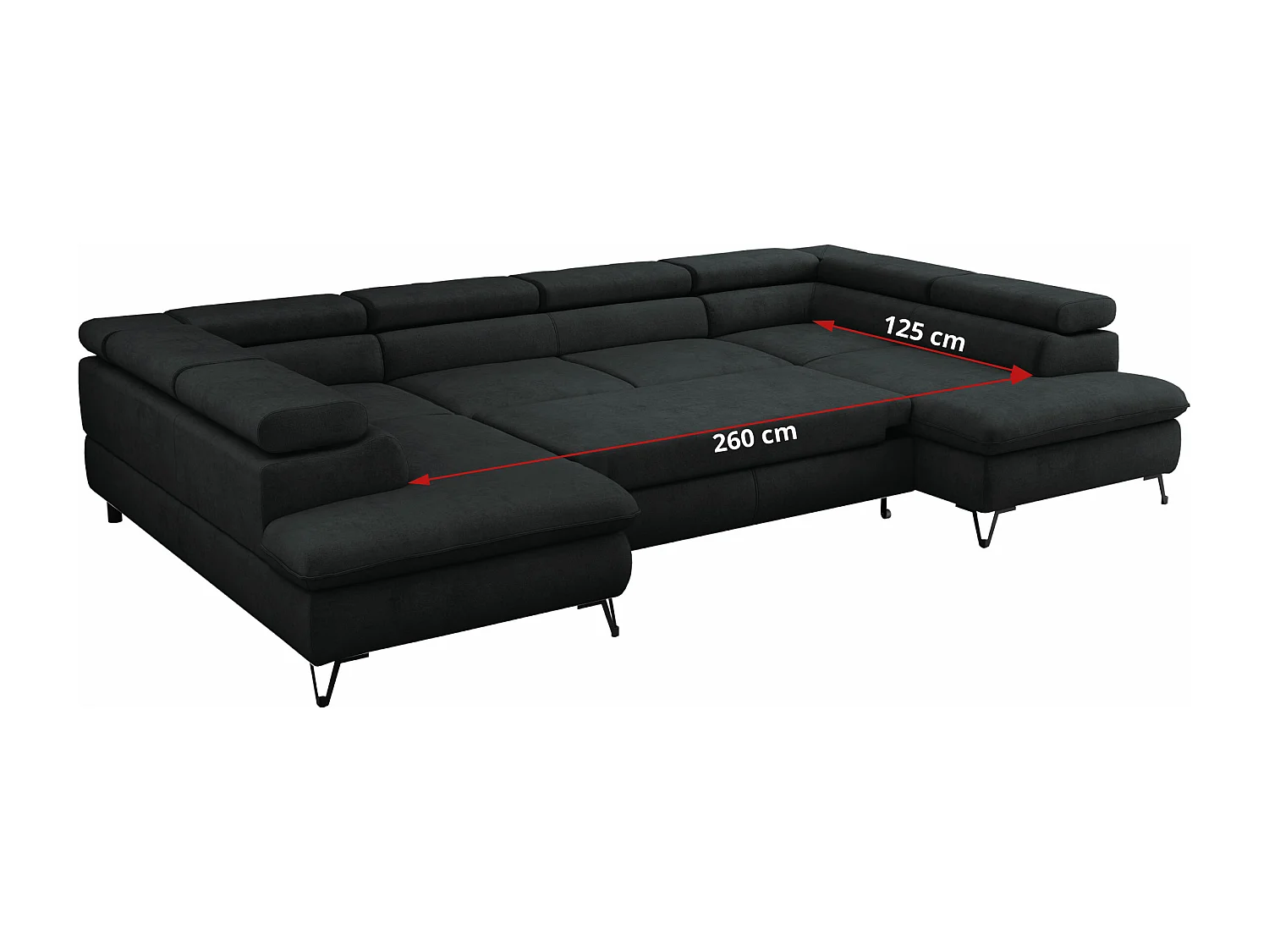 Ecksofa PEDRO U - XXL U-förmige Ecke, schlaffunktion und Bettkästen - Schwarz Velvet