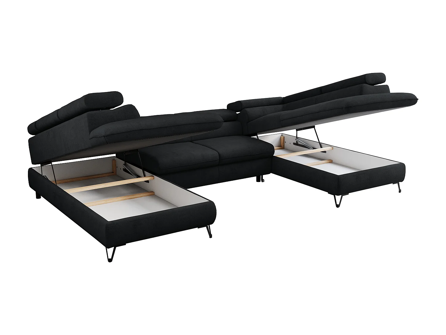 Ecksofa PEDRO U - XXL U-förmige Ecke, schlaffunktion und Bettkästen - Schwarz Velvet