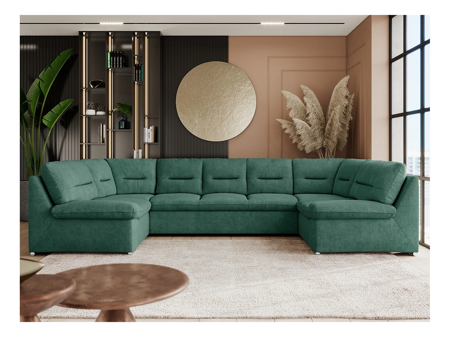 Ecksofa COMODO U, Große Wohnlandschaft, mit Schlaffunktion - Grün Stukture