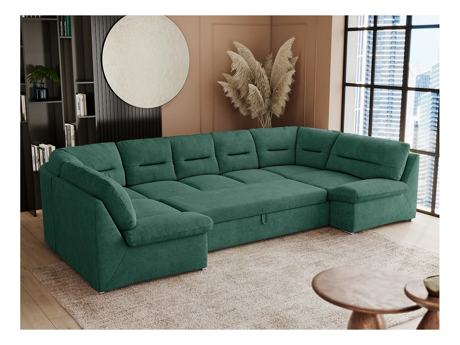 Ecksofa COMODO U, Große Wohnlandschaft, mit Schlaffunktion - Grün Stukture