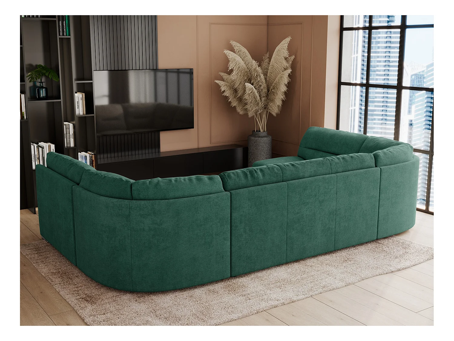 Ecksofa COMODO U, Große Wohnlandschaft, mit Schlaffunktion - Grün Stukture