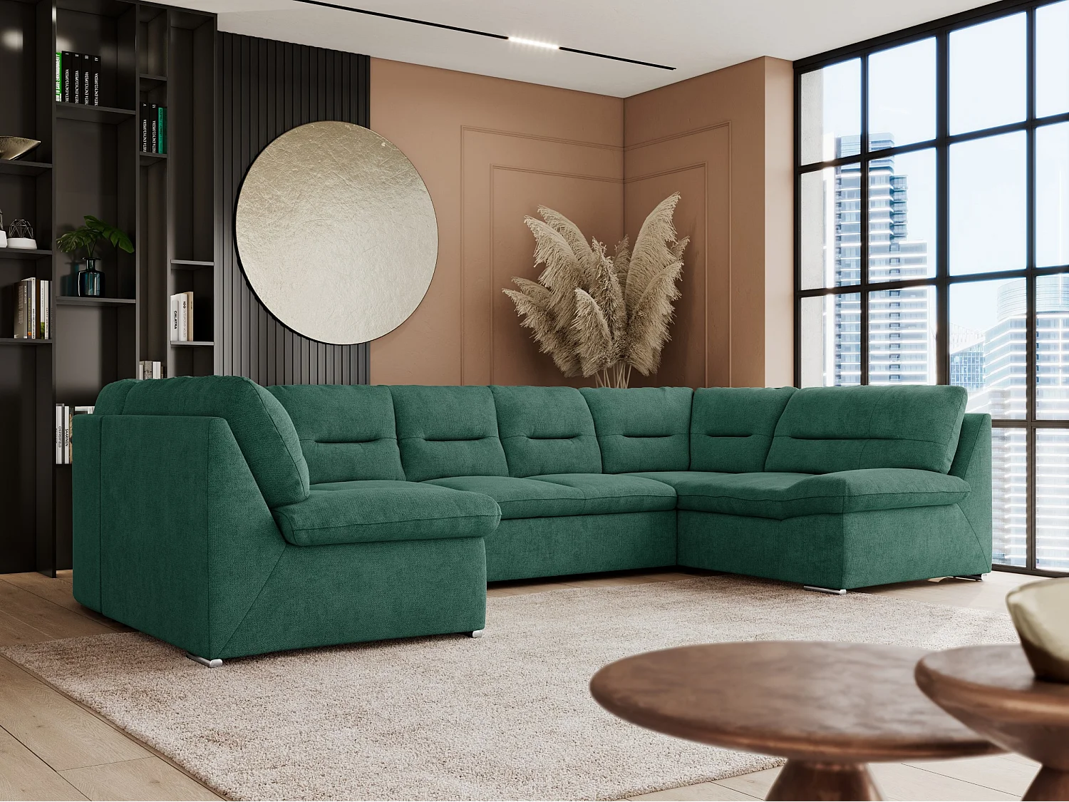 Ecksofa COMODO U, Große Wohnlandschaft, mit Schlaffunktion - Grün Stukture