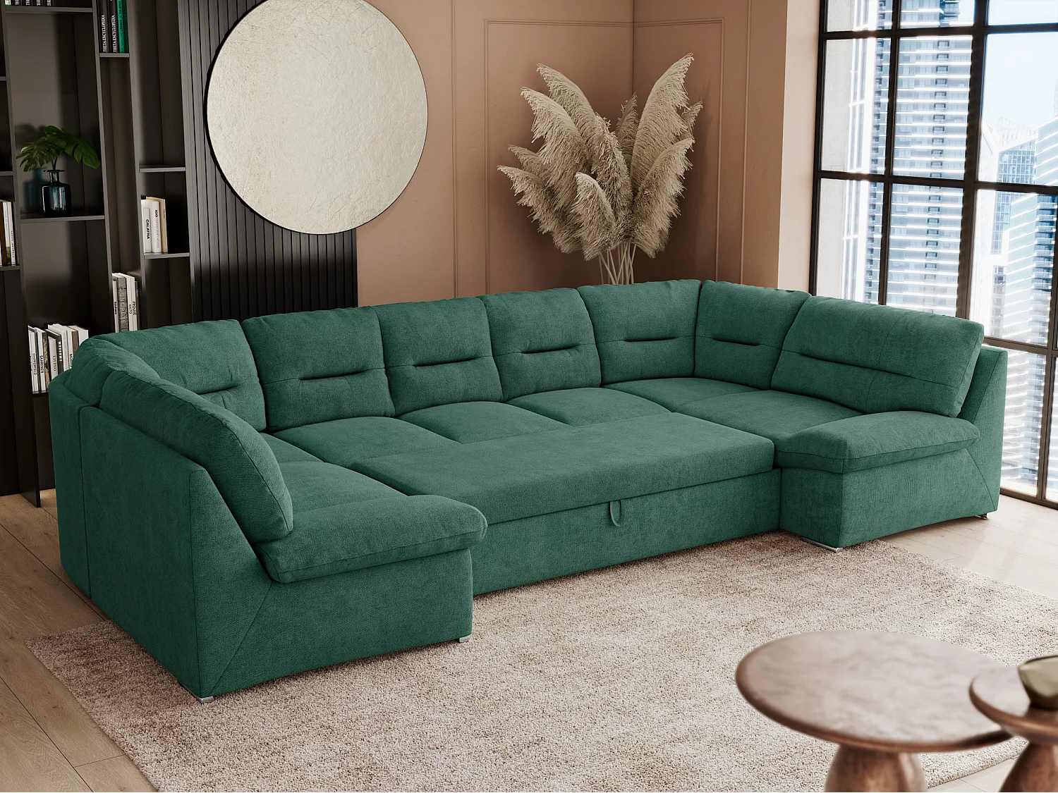 Ecksofa COMODO U, Große Wohnlandschaft, mit Schlaffunktion - Grün Stukture